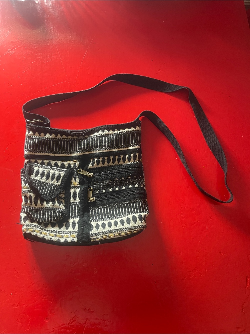 Boho Black & Cream Crossbody Bag